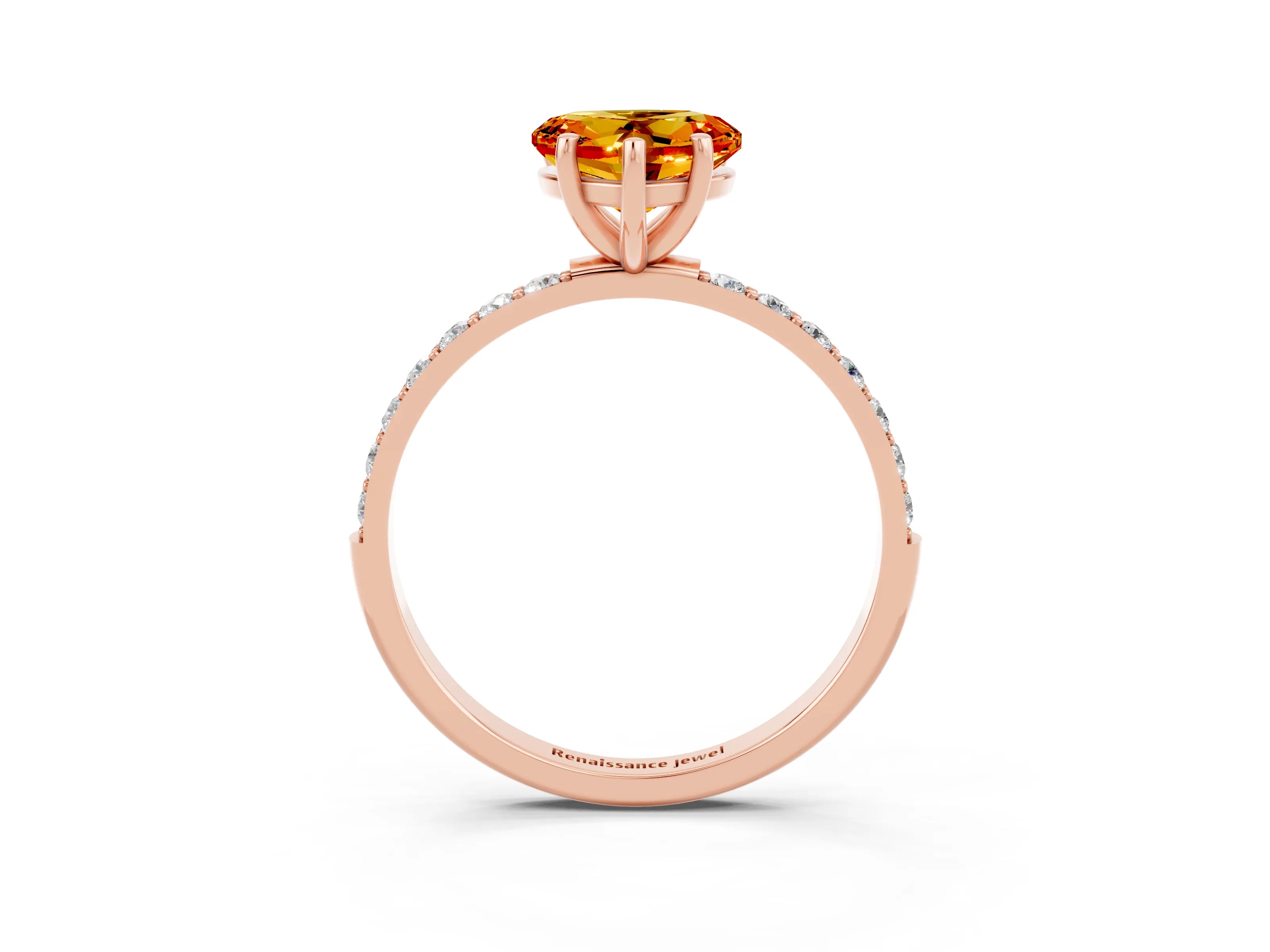 Rose gold Heart Cut Citrine Solitaire Ring with Pave Band and Four Prong Setting_27