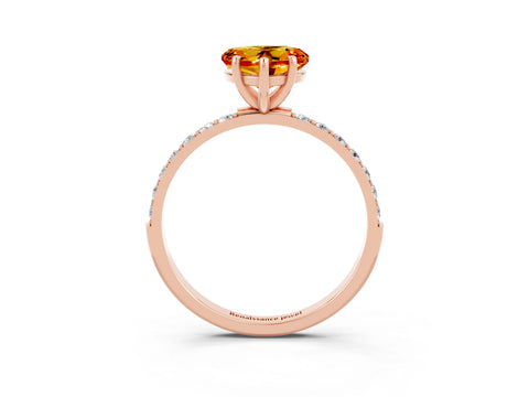 Rose gold Heart Cut Citrine Solitaire Ring with Pave Band and Four Prong Setting_27