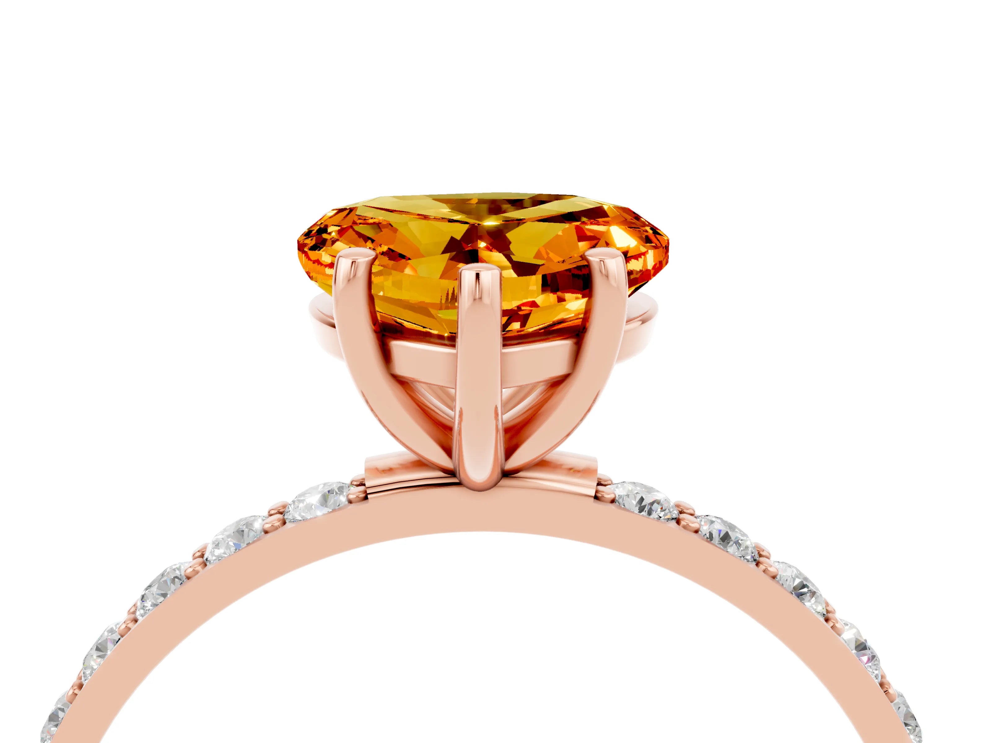 Rose gold Heart Cut Citrine Solitaire Ring with Pave Band and Four Prong Setting_28