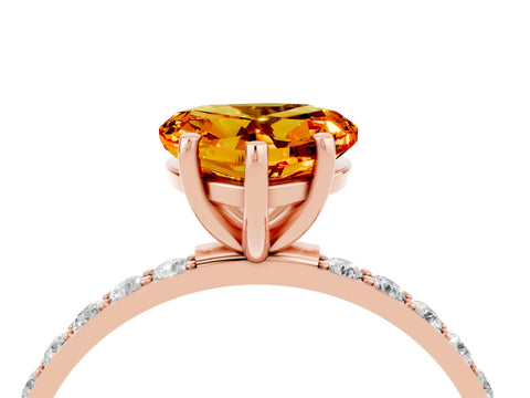 Rose gold Heart Cut Citrine Solitaire Ring with Pave Band and Four Prong Setting_28