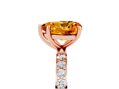 Rose gold Heart Cut Citrine Solitaire Ring with Pave Band and Four Prong Setting_29