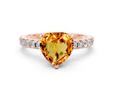 Rose gold Heart Cut Citrine Solitaire Ring with Round  Pavé Band and Four-Prong Setting_44