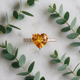 Rose gold Heart Cut Citrine Solitaire Ring with Round  Pavé Band and Four-Prong Setting_45