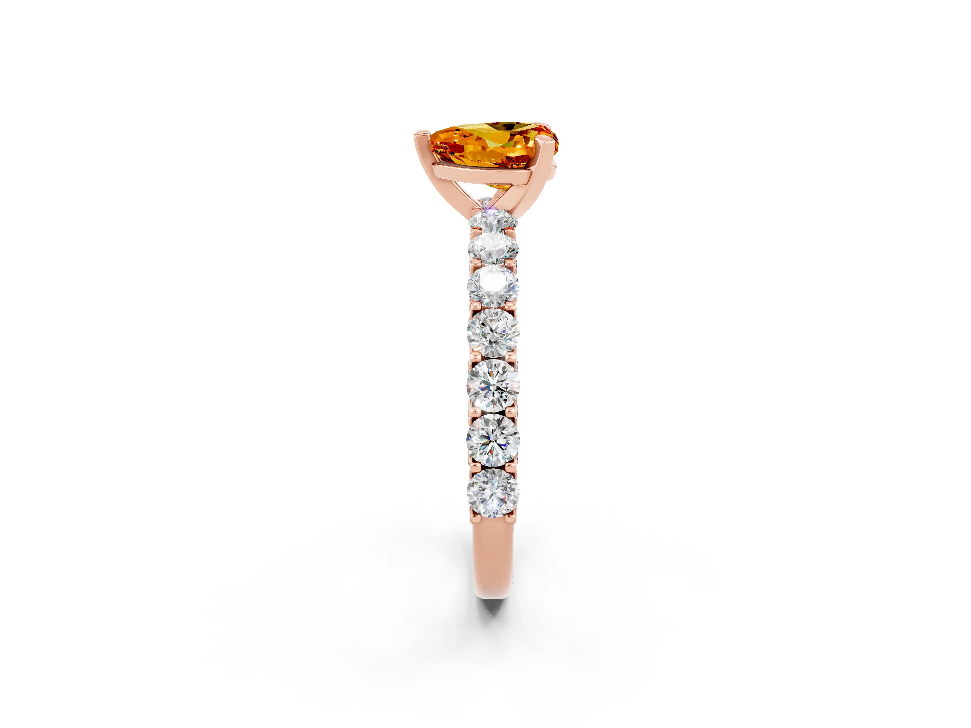 Rose gold Heart Cut Citrine Solitaire Ring with Shared Prong Pavé Band and Four-Prong Setting_14
