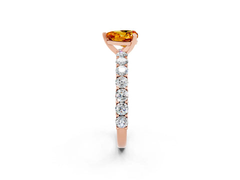Rose gold Heart Cut Citrine Solitaire Ring with Shared Prong Pavé Band and Four-Prong Setting_14