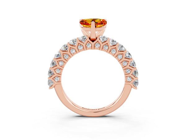 Rose gold Heart Cut Citrine Solitaire Ring with Shared Prong Pavé Band and Four-Prong Setting