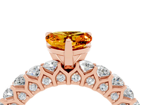 Rose gold Heart Cut Citrine Solitaire Ring with Shared Prong Pavé Band and Four-Prong Setting_16