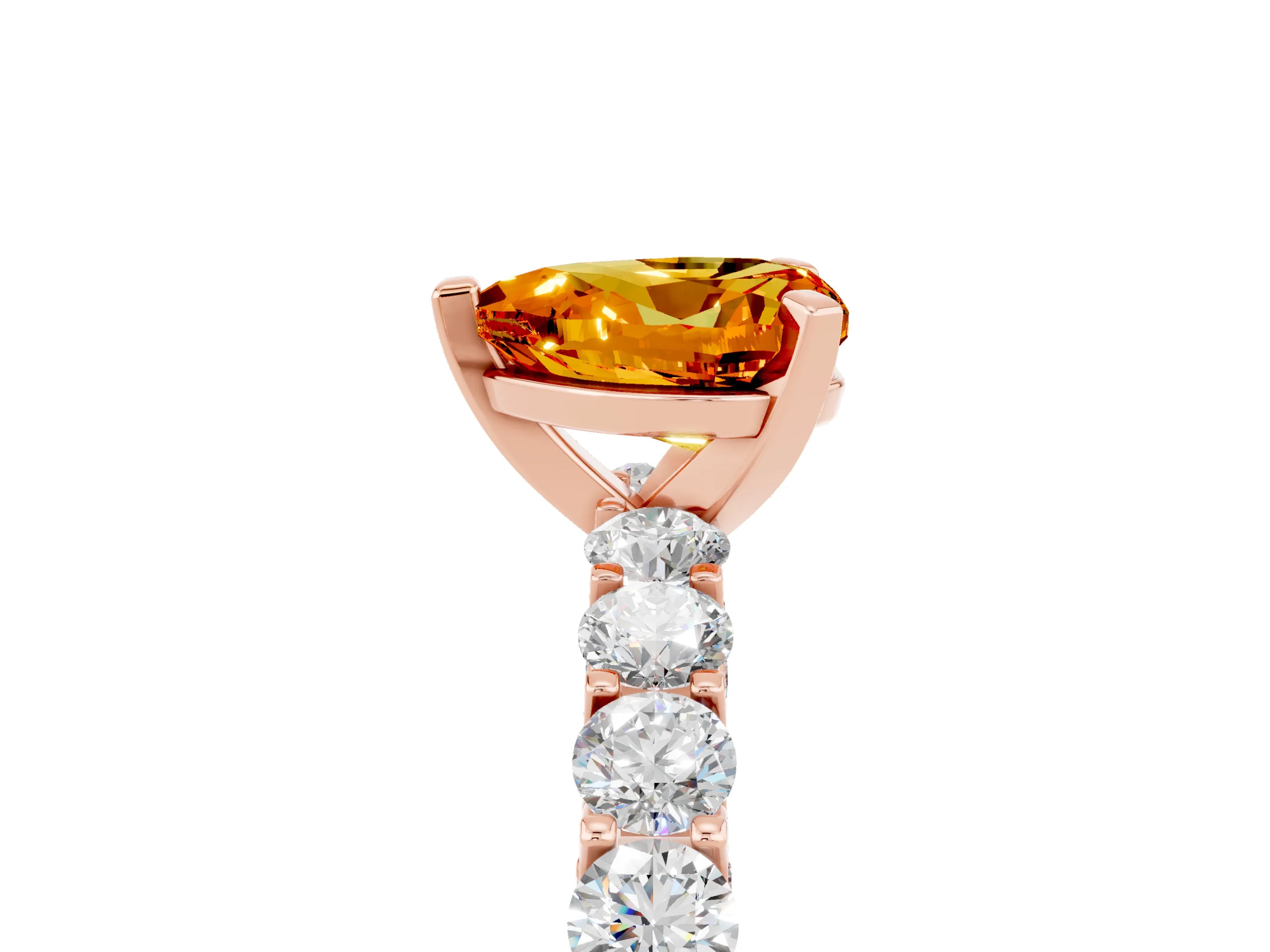 Rose gold Heart Cut Citrine Solitaire Ring with Shared Prong Pavé Band and Four-Prong Setting_17