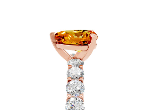 Rose gold Heart Cut Citrine Solitaire Ring with Shared Prong Pavé Band and Four-Prong Setting_17