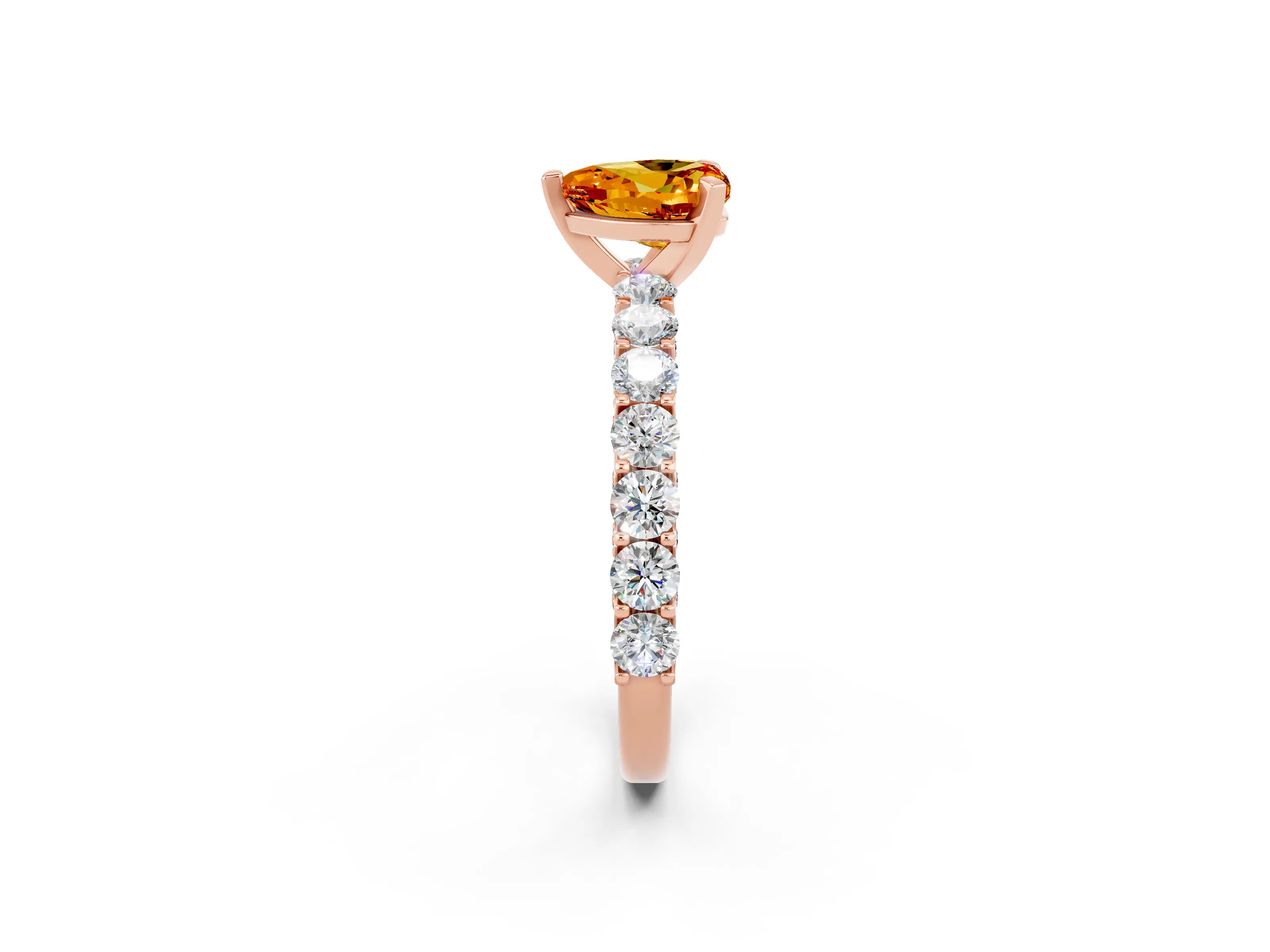 Rose gold Heart Cut Citrine Solitaire Ring with Shared Prong Pavé Band and Four-Prong Setting_2