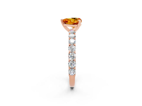 Rose gold Heart Cut Citrine Solitaire Ring with Shared Prong Pavé Band and Four-Prong Setting_2