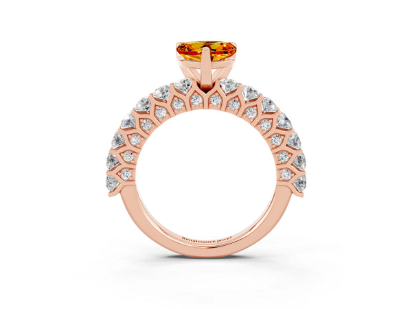 Rose gold Heart Cut Citrine Solitaire Ring with Shared Prong Pavé Band and Four-Prong Setting
