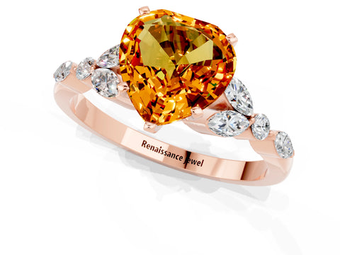 Rose gold Heart Cut Citrine Solitaire Ring with Side Stones and Four-Prong Setting_13