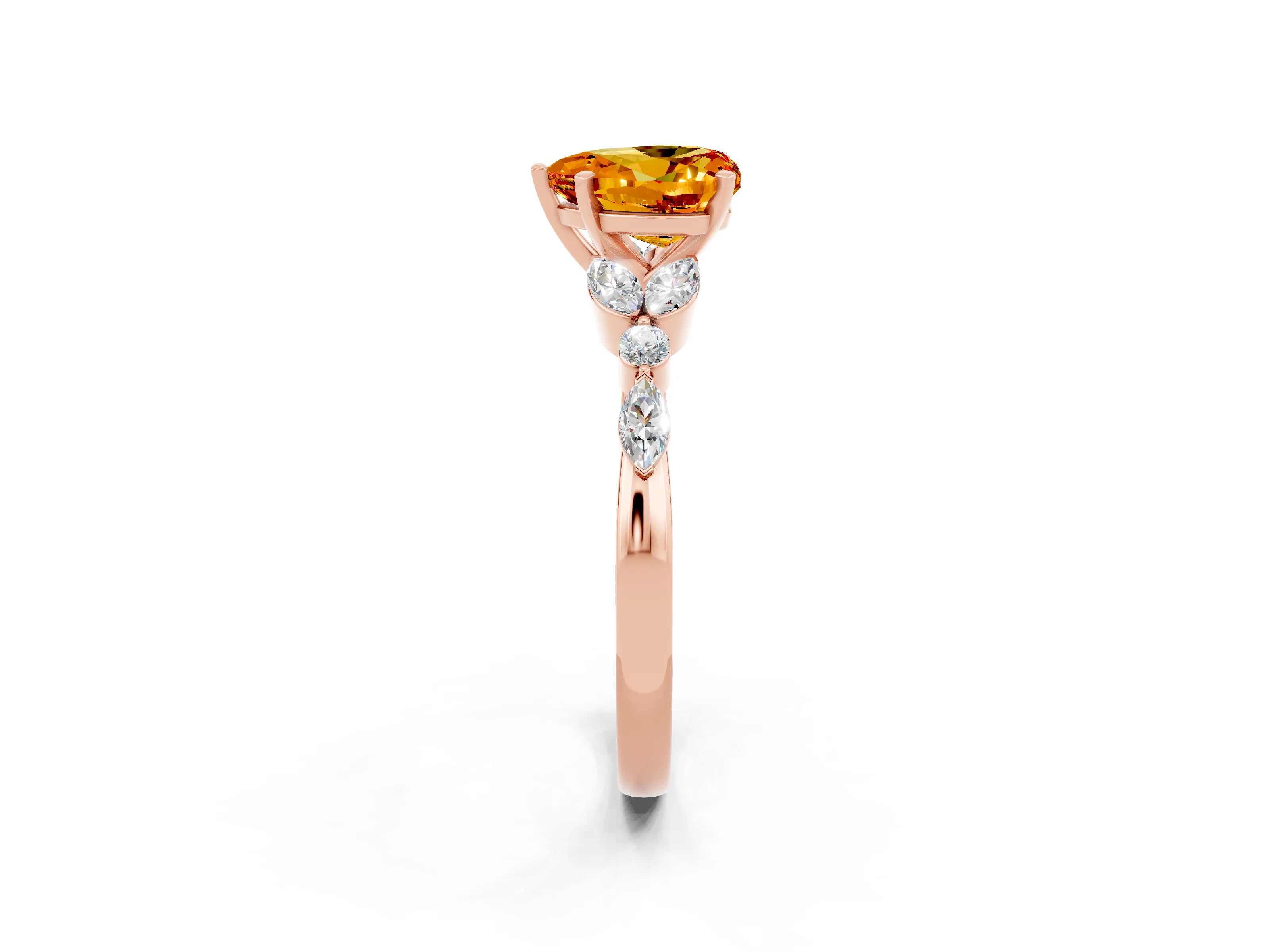 Rose gold Heart Cut Citrine Solitaire Ring with Side Stones and Four-Prong Setting_14