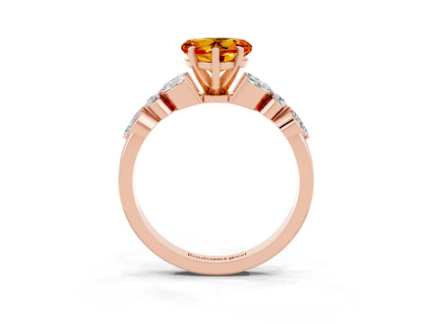 Rose gold Heart Cut Citrine Solitaire Ring with Side Stones and Four-Prong Setting_15