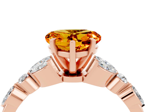 Rose gold Heart Cut Citrine Solitaire Ring with Side Stones and Four-Prong Setting_16