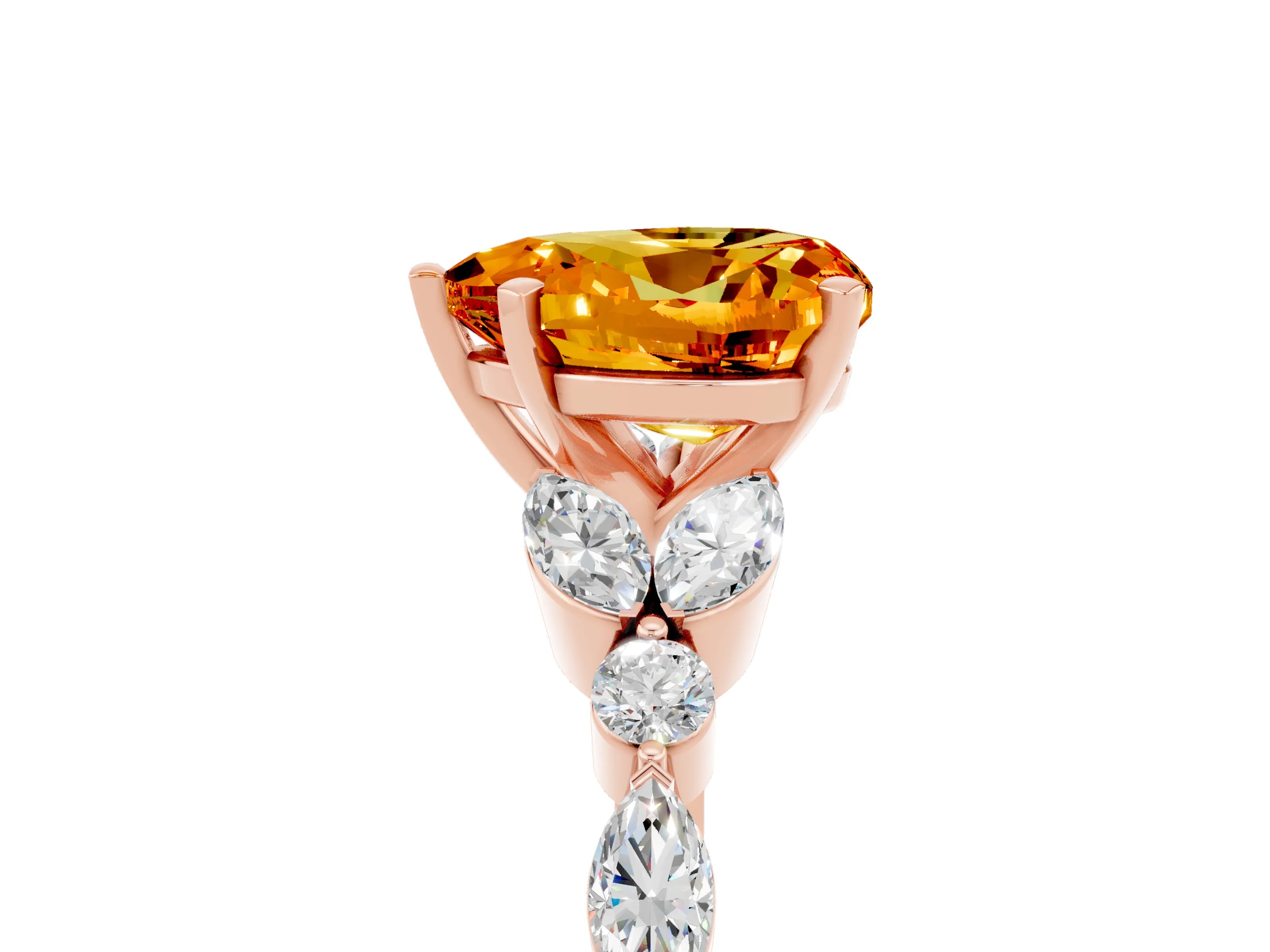 Rose gold Heart Cut Citrine Solitaire Ring with Side Stones and Four-Prong Setting_17