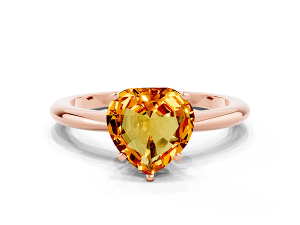 Rose gold Heart Cut Citrine Solitaire Ring with Six-Prong Setting and Classic Band