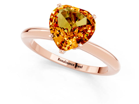Rose gold Heart Cut Citrine Solitaire Ring with Six-Prong Setting and Classic Band_1