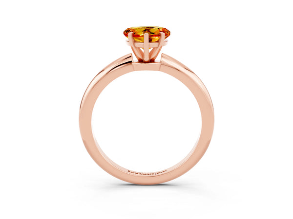 Rose gold Heart Cut Citrine Solitaire Ring with Six-Prong Setting and Classic Band