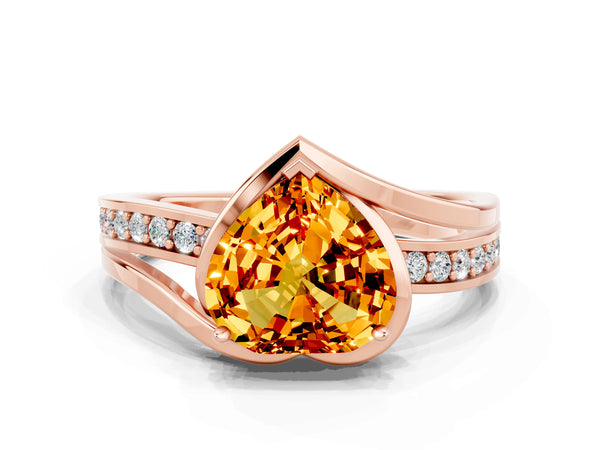 Rose gold Heart Cut Citrine Solitaire Ring with Split Shank and Prong Setting