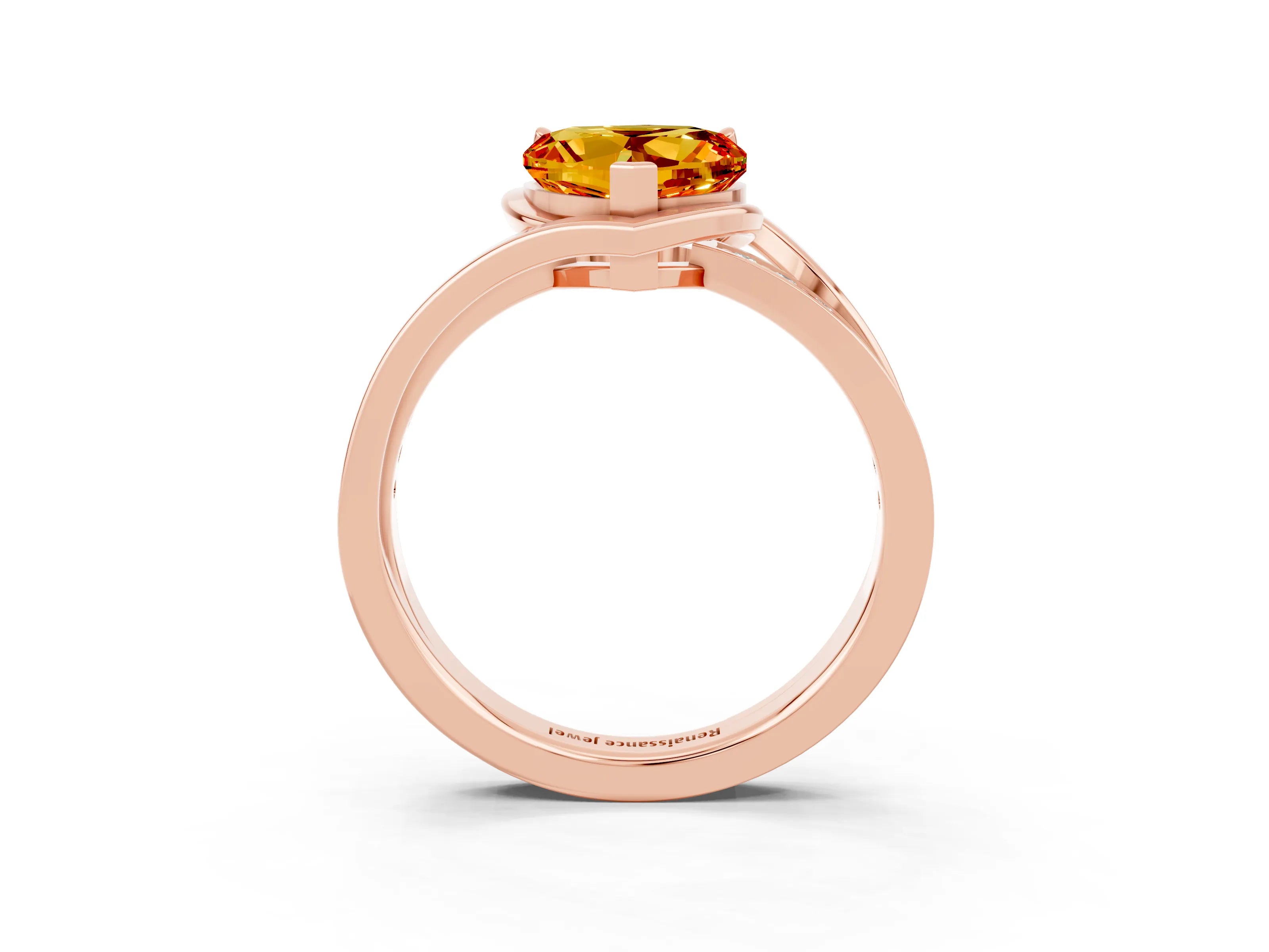 Rose gold Heart Cut Citrine Solitaire Ring with Split Shank and Prong Setting_3