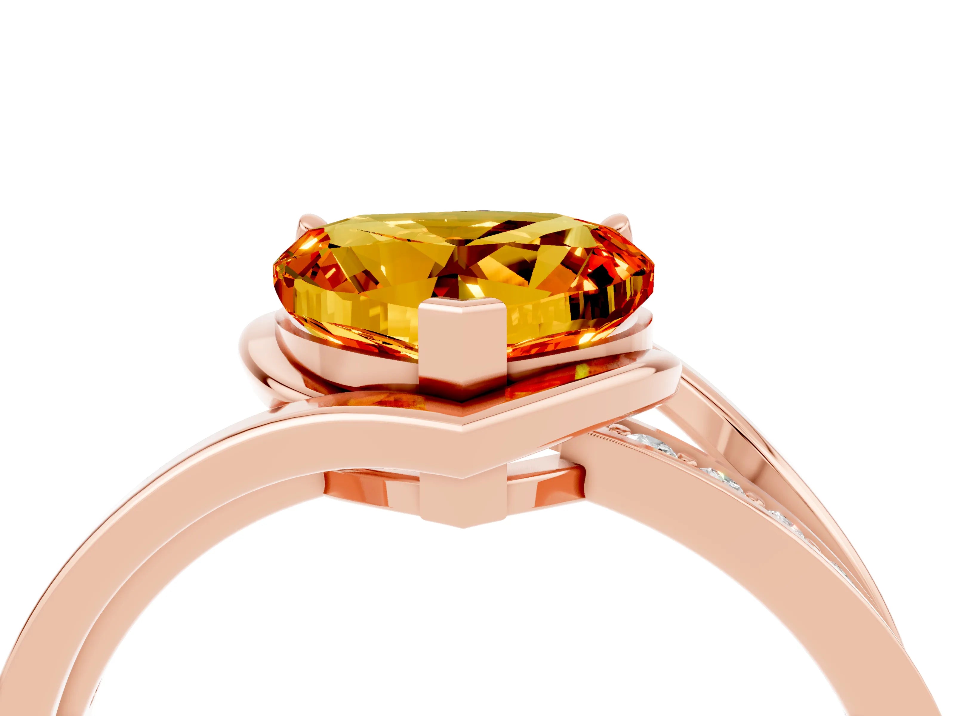 Rose gold Heart Cut Citrine Solitaire Ring with Split Shank and Prong Setting_4