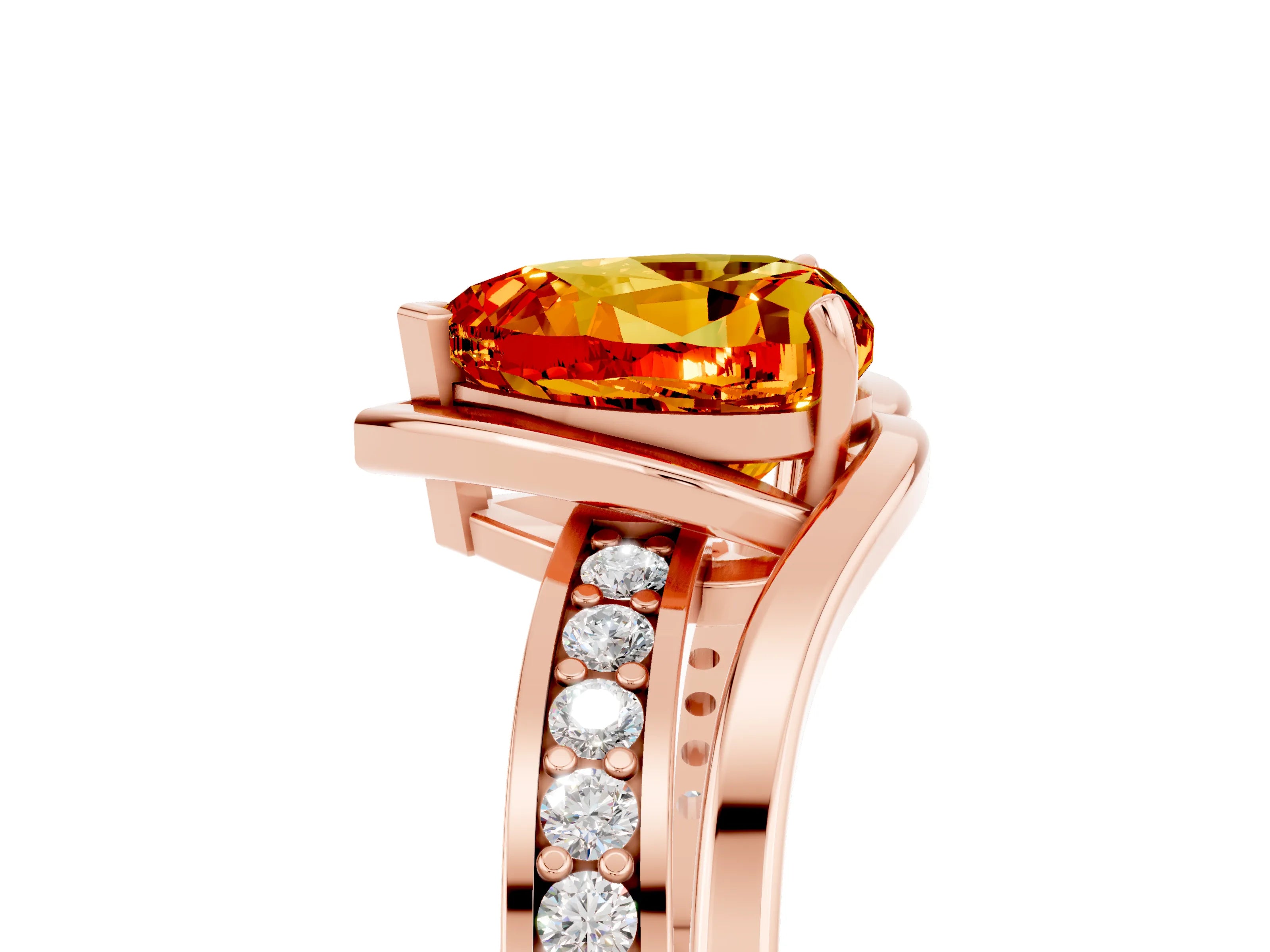 Rose gold Heart Cut Citrine Solitaire Ring with Split Shank and Prong Setting_5