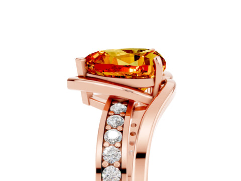Rose gold Heart Cut Citrine Solitaire Ring with Split Shank and Prong Setting_5