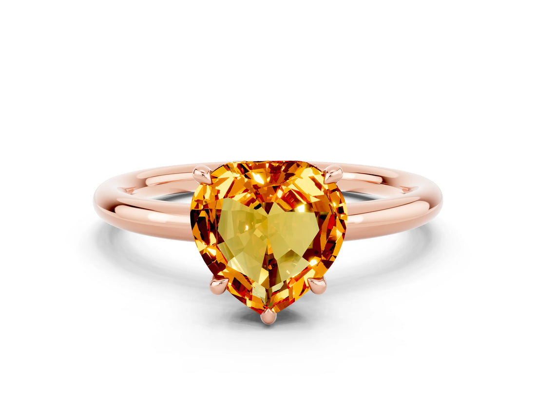 Rose gold Heart Cut Citrine Solitaire Ring with Thin Band and Four-Prong Setting