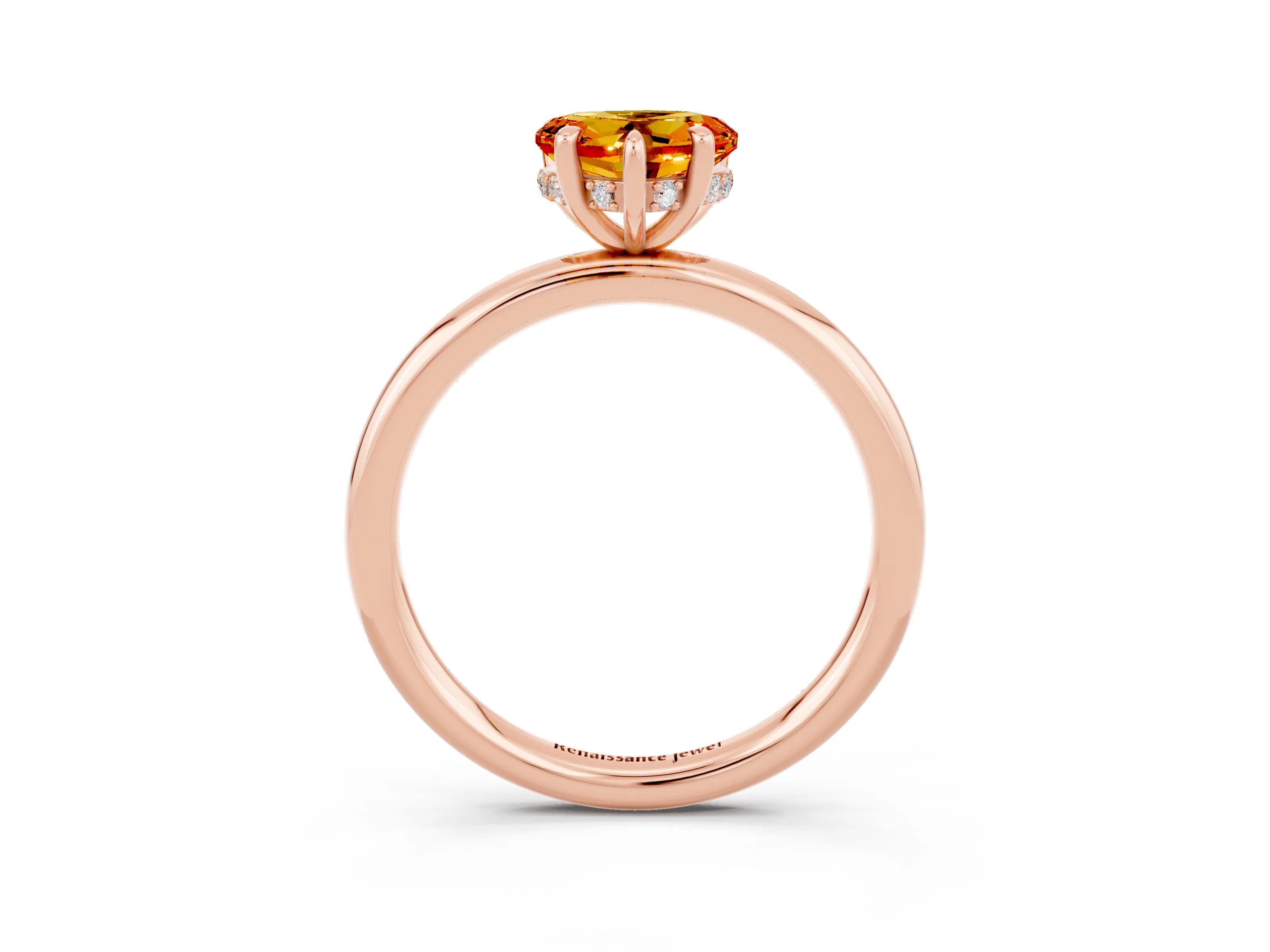 Rose gold Heart Cut Citrine Solitaire Ring with Thin Band and Four-Prong Setting_3