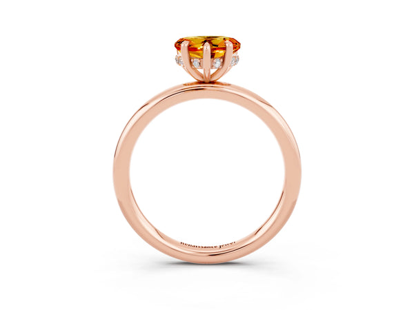 Rose gold Heart Cut Citrine Solitaire Ring with Thin Band and Four-Prong Setting