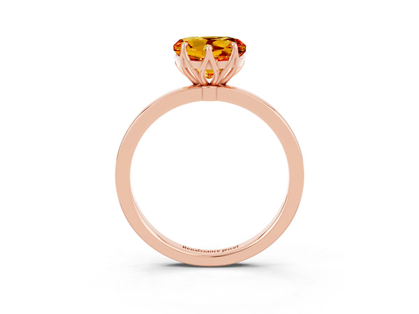 Rose gold Heart Cut Citrine Solitaire Ring with Thin Band and Prong Setting