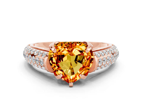 Rose gold Heart Cut Citrine Solitaire Ring with Three-Row Pavé Band and Four-Prong Setting_12