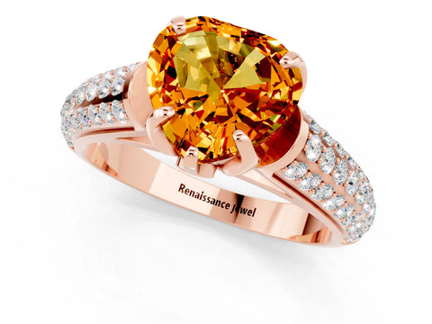 Rose gold Heart Cut Citrine Solitaire Ring with Three-Row Pavé Band and Four-Prong Setting_13
