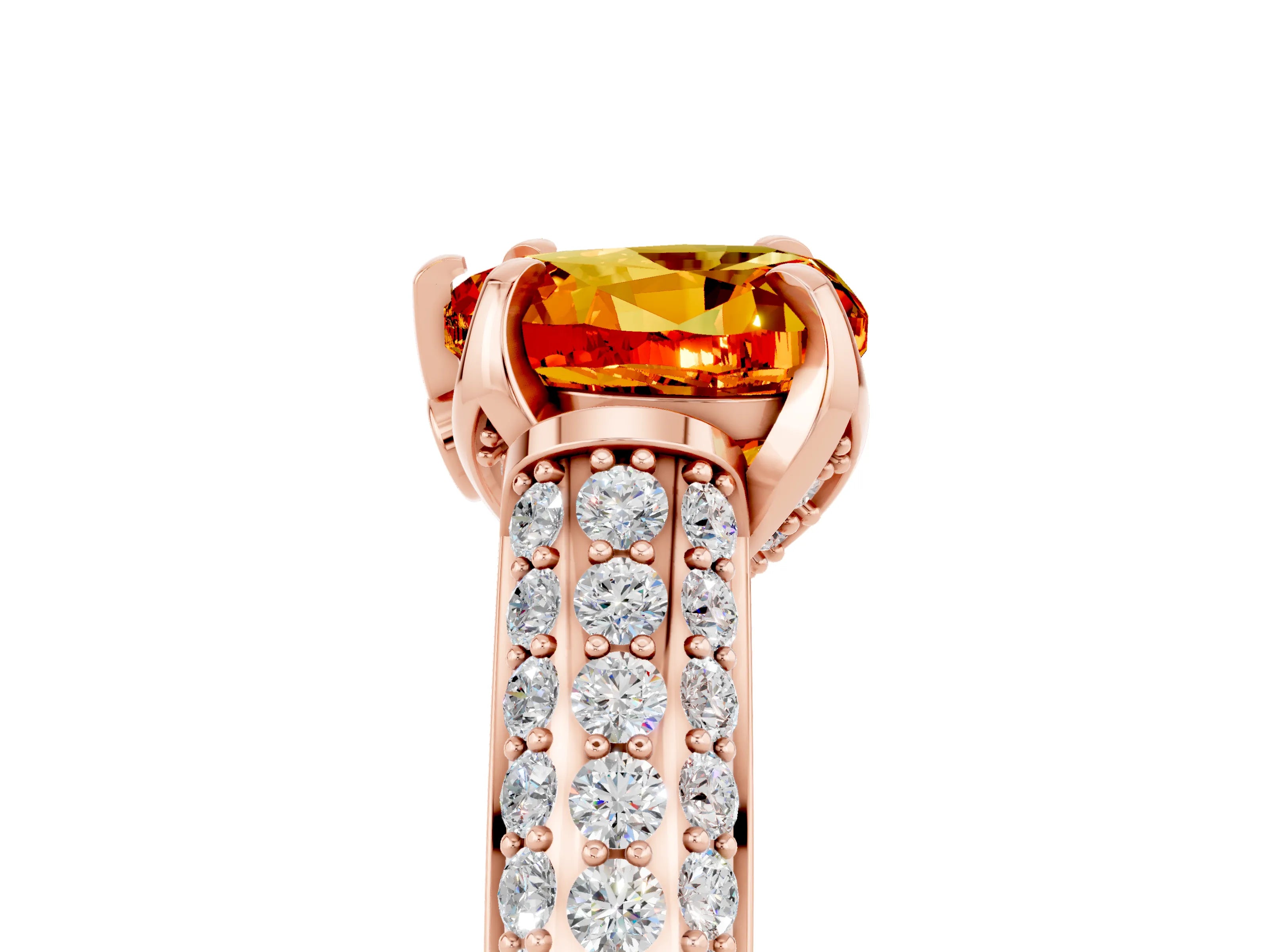 Rose gold Heart Cut Citrine Solitaire Ring with Three-Row Pavé Band and Four-Prong Setting_17