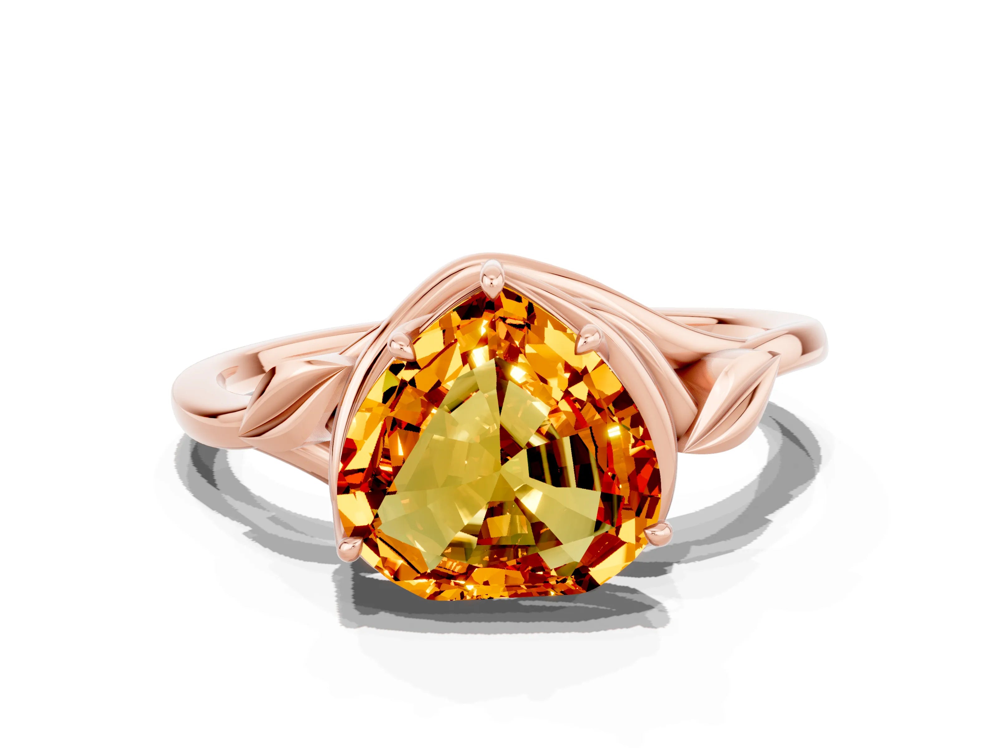 Rose gold Heart Cut Citrine Solitaire Ring with Twist Band and Four-Prong Setting_24