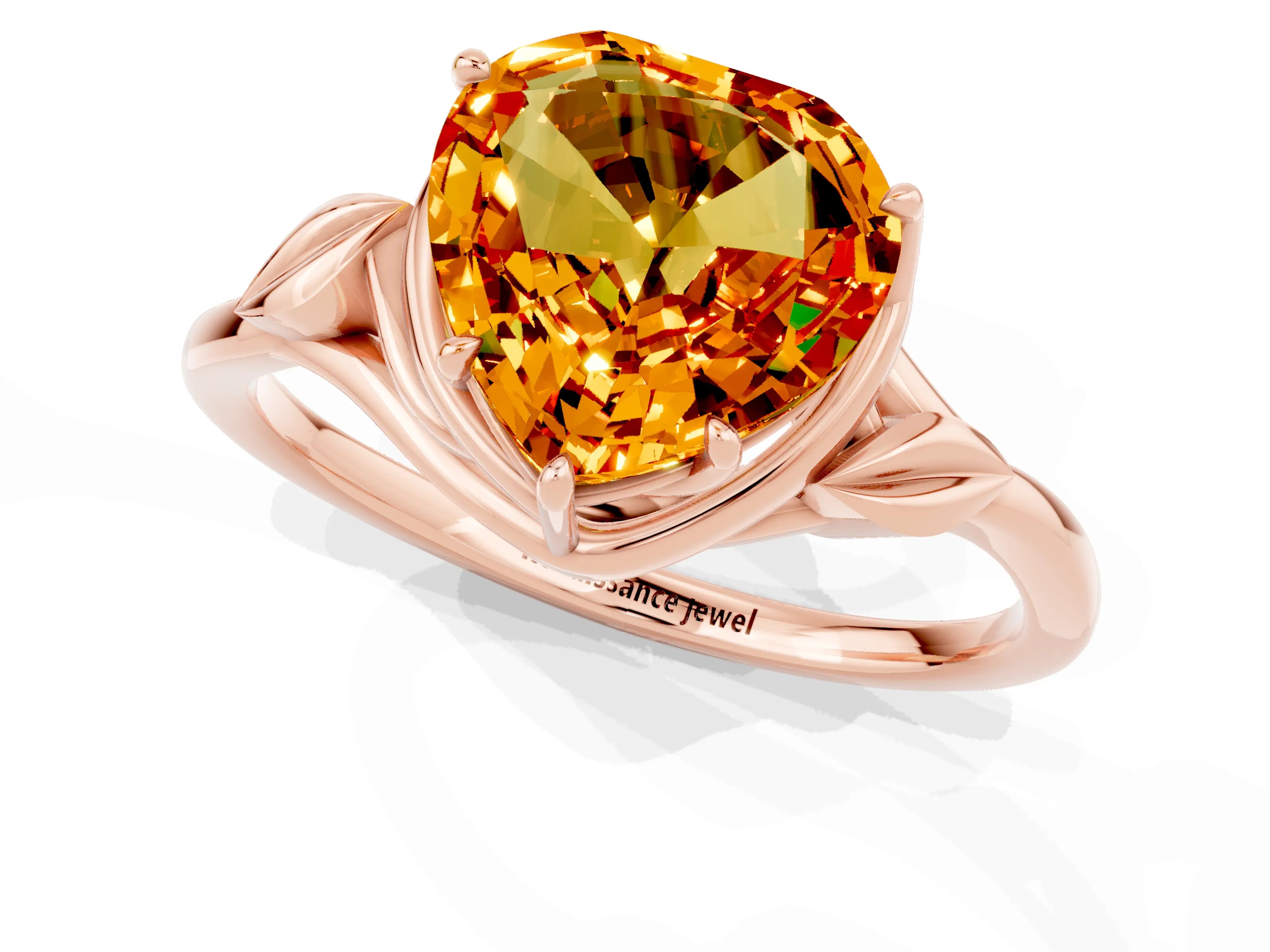 Rose gold Heart Cut Citrine Solitaire Ring with Twist Band and Four-Prong Setting_25
