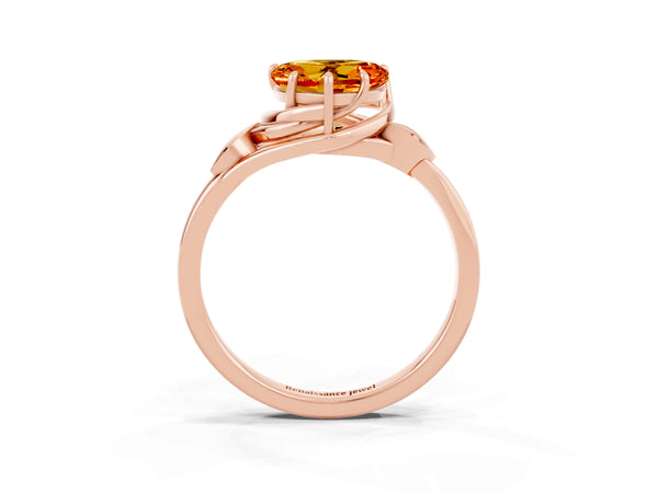 Rose gold Heart Cut Citrine Solitaire Ring with Twist Band and Four-Prong Setting