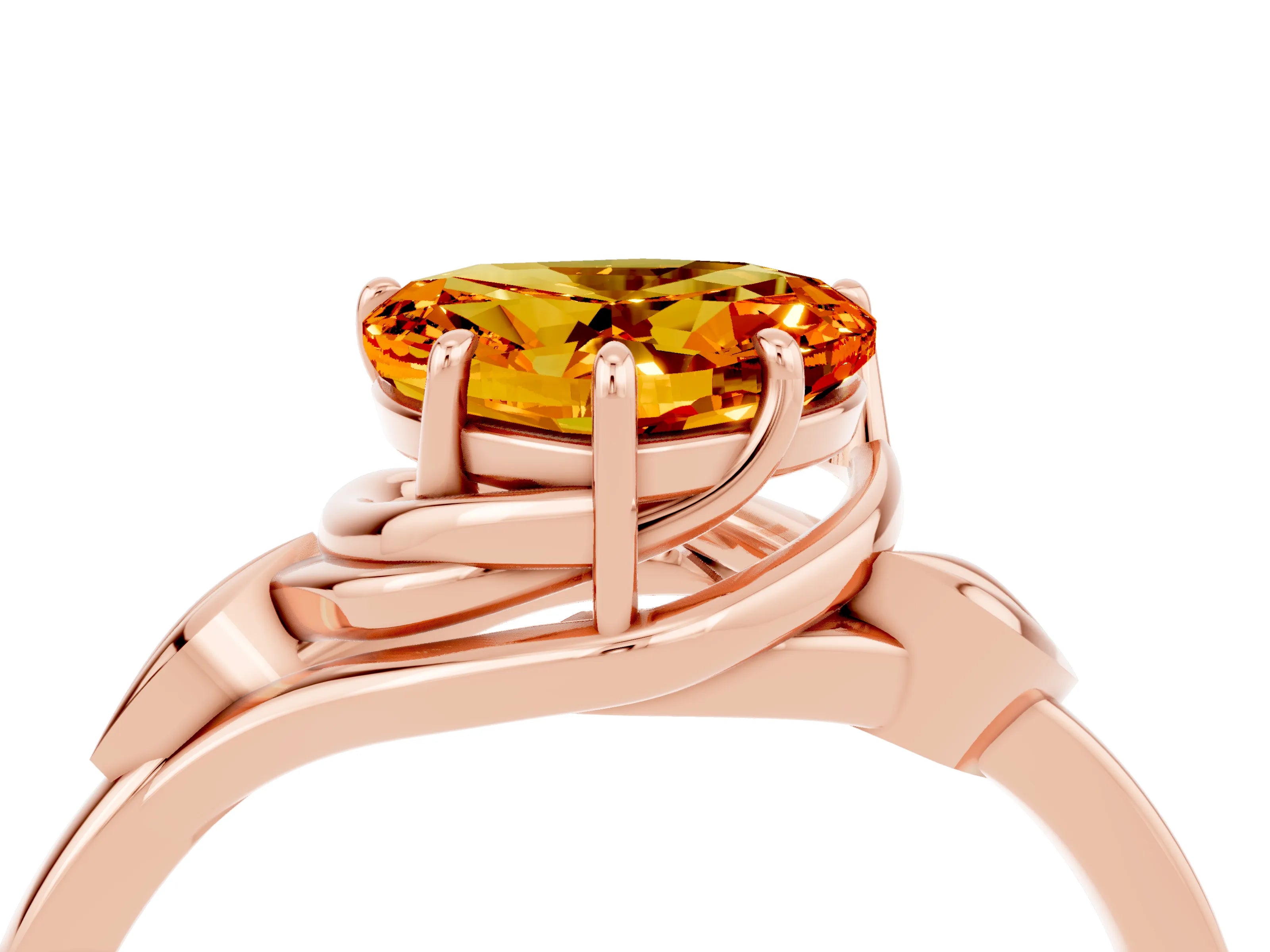 Rose gold Heart Cut Citrine Solitaire Ring with Twist Band and Four-Prong Setting_28