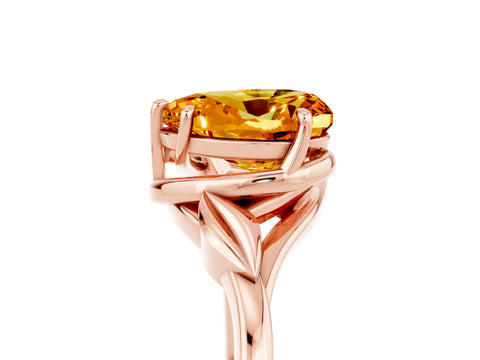 Rose gold Heart Cut Citrine Solitaire Ring with Twist Band and Four-Prong Setting_29