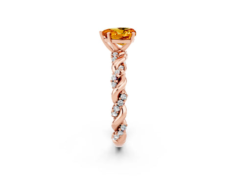 Rose gold Heart Cut Citrine Solitaire Ring with Twisted Band and Pavé Accents_2