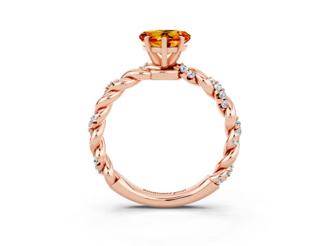Rose gold Heart Cut Citrine Solitaire Ring with Twisted Band and Pavé Accents_3