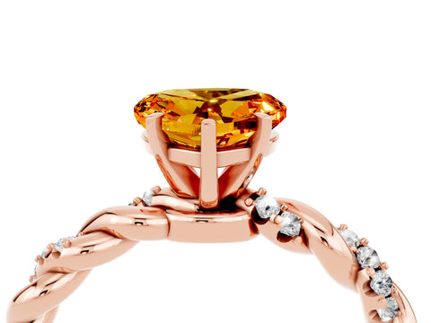 Rose gold Heart Cut Citrine Solitaire Ring with Twisted Band and Pavé Accents_4