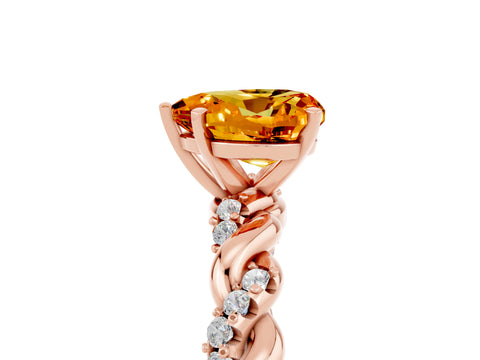 Rose gold Heart Cut Citrine Solitaire Ring with Twisted Band and Pavé Accents_5