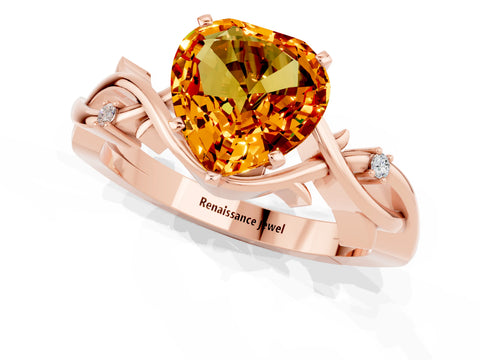 Rose gold Heart Cut Citrine Solitaire Ring with Twisted Band and Prong Setting_1