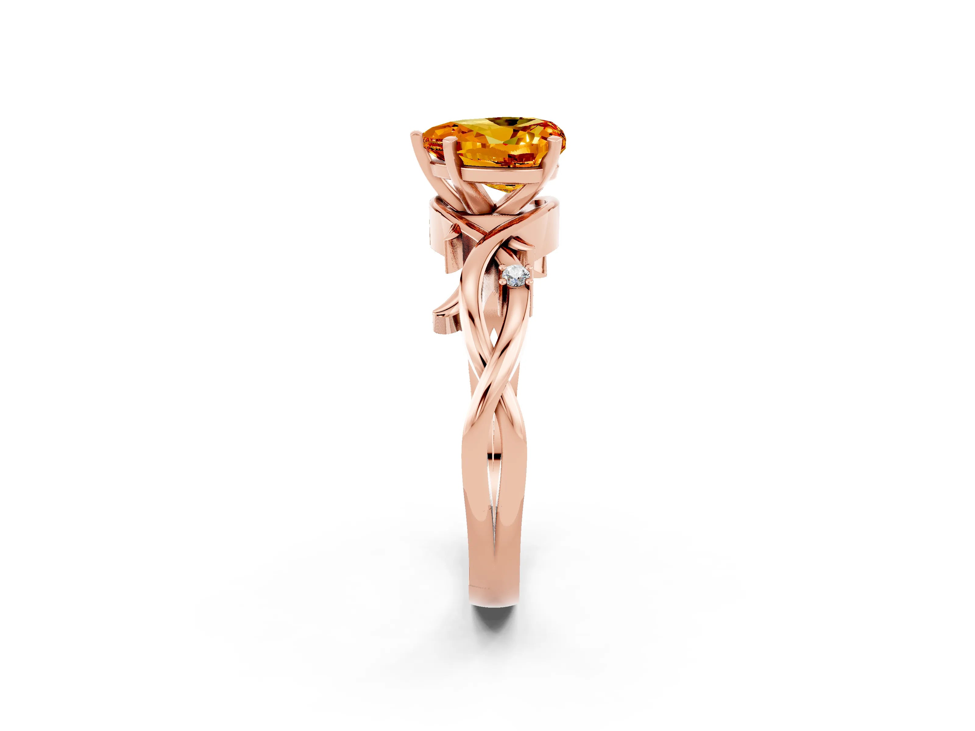 Rose gold Heart Cut Citrine Solitaire Ring with Twisted Band and Prong Setting_2