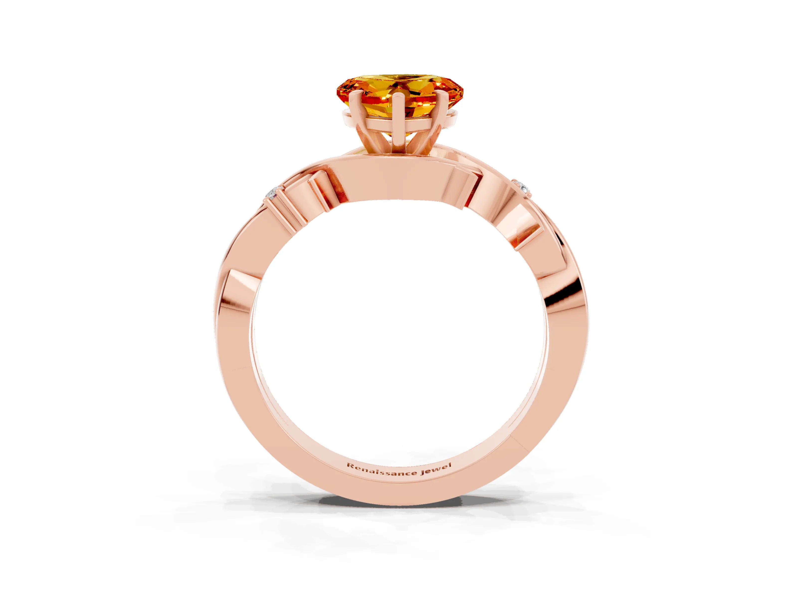 Rose gold Heart Cut Citrine Solitaire Ring with Twisted Band and Prong Setting_3