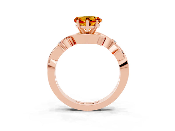 Rose gold Heart Cut Citrine Solitaire Ring with Twisted Band and Prong Setting