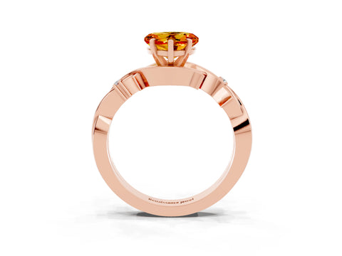 Rose gold Heart Cut Citrine Solitaire Ring with Twisted Band and Prong Setting_3